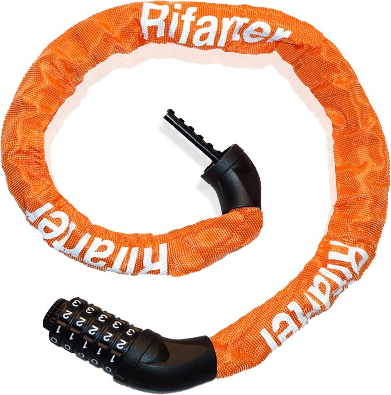 Rifarter Bike Lock Chain Heavy Duty, 5 Digit Combination Anti-Theft Bicycle Lock, 3.2 Feet Long Security Resettable Bike Locks for Road, Mountain Bike, Scooter, Motorcycle, Door, Gate, Fence, Orange - Image 1